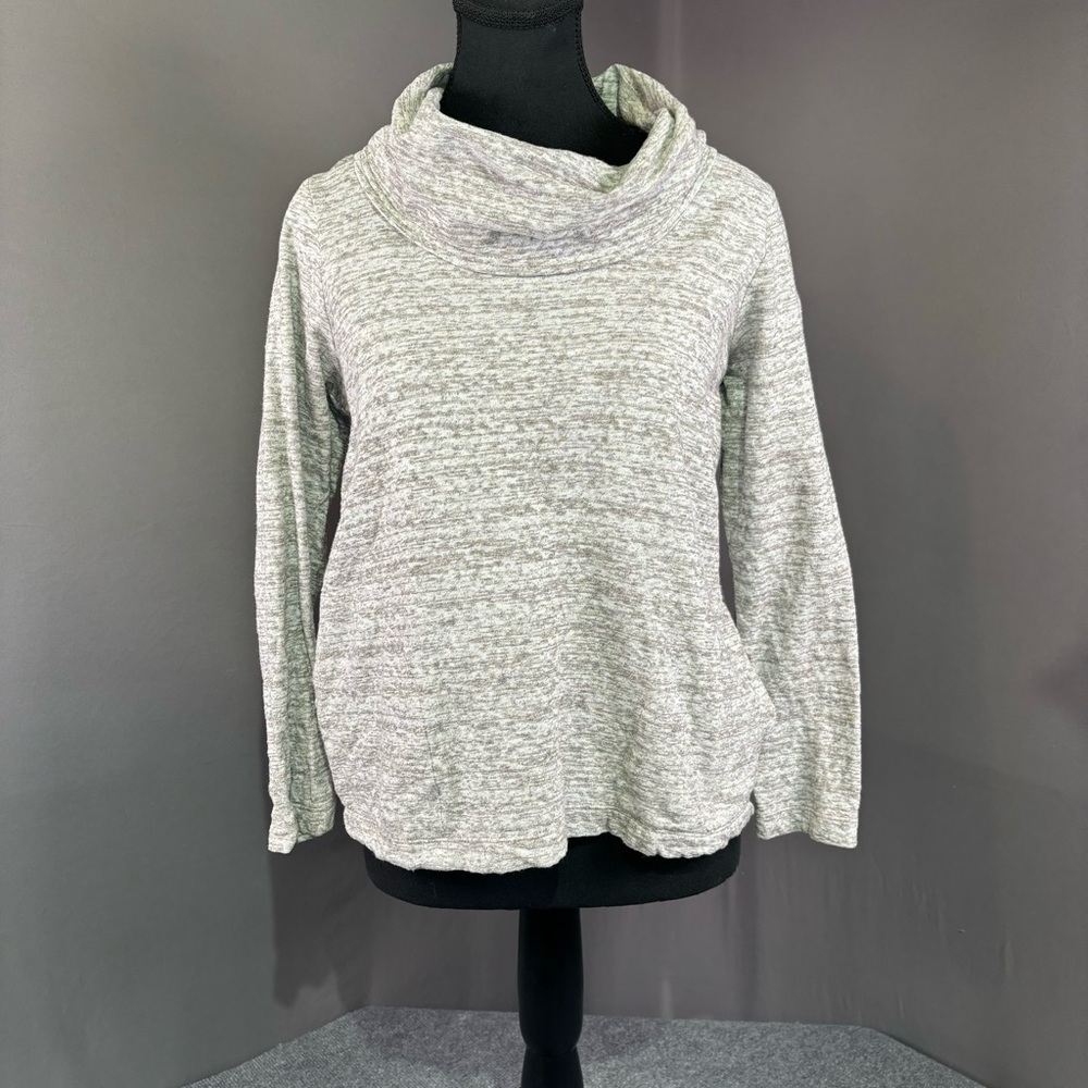 100% cotton. J. Jill Gray Cowl Neck Sweater. Slub knit. Size small, medium.